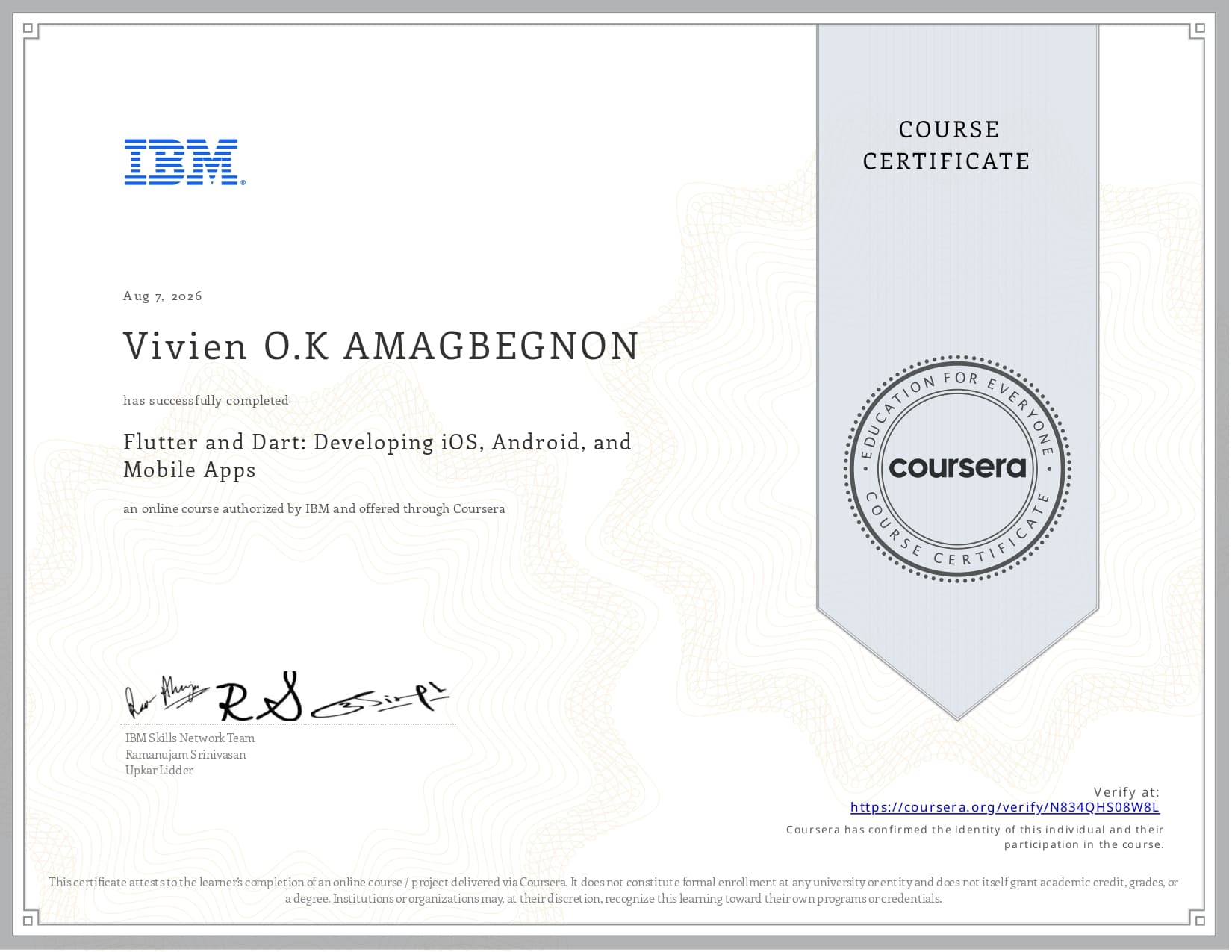 Certificat Flutter and Dart: Developing iOS, Android and Mobile Apps