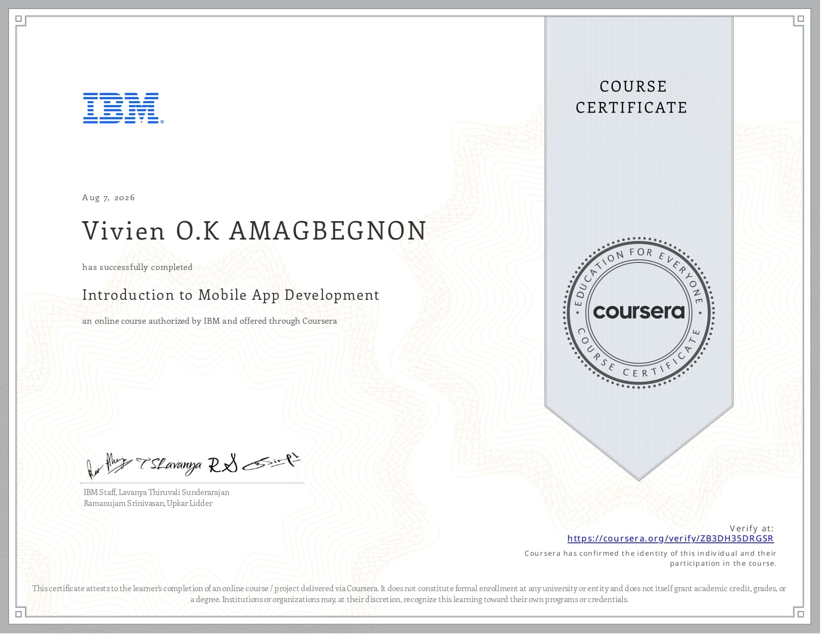 Certificat Introduction to Mobile App Development